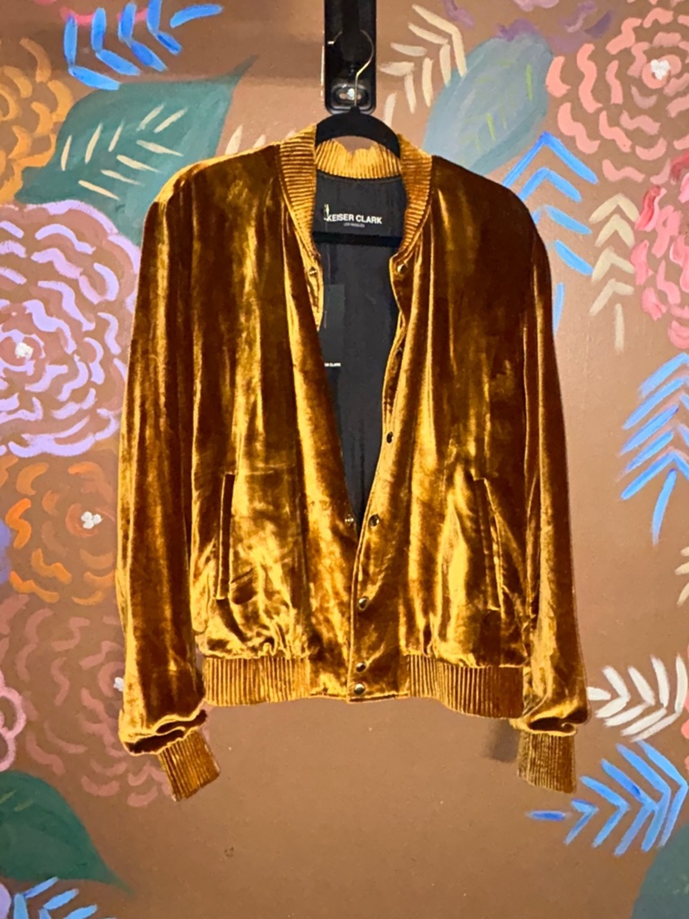 Men’s Velvet Bomber Jacket in Golden Brown